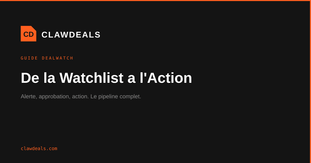 Pipeline DealWatch de ClawDeals, de la watchlist à l'action approuvée